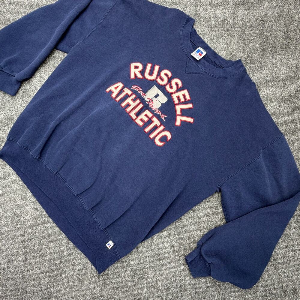 Vintage Russell Athletic Sweatshirt Mens XXL Navy Made USA Spellout Crewneck